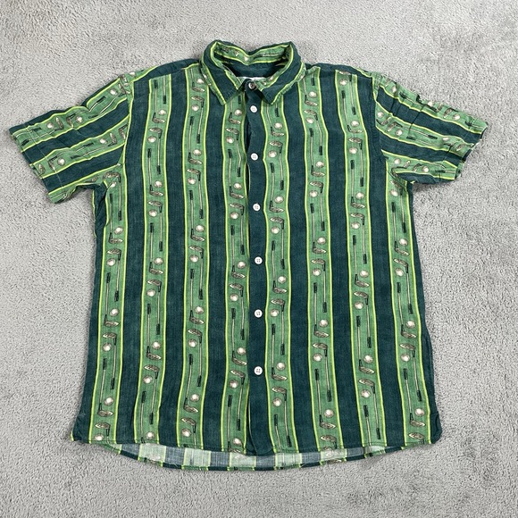 Zara Other - Zara Shirt Mens Medium Green Button Up Short Sleeve Viscose Golf Clubs Striped